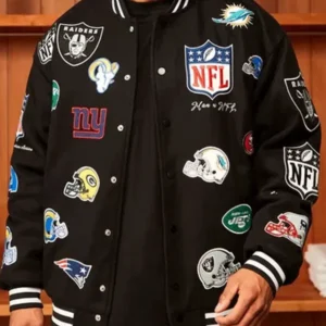 NFL All Team Badges Black Wool Varsity Jacket