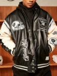 Las Vegas Raiders Black Leather Bomber Jacket NFL