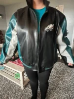 NFL Philadelphia Eagles Black and Green Leather Jacket
