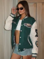 Philadelphia Eagles Lexi Wood Green Wool Varsity Jacket