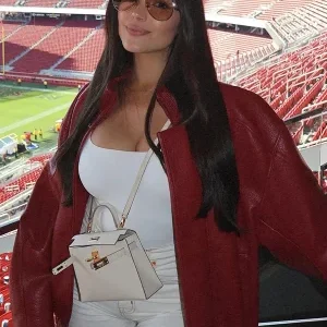 San Francisco 49ers Olivia Culpo Red Leather Jacket