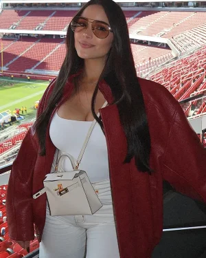 San Francisco 49ers Olivia Culpo Red Leather Jacket