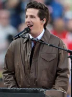 Charlie Puth Super Bowl LX Brown Leather Jacket - Image 3