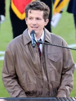 Charlie Puth Super Bowl LX Brown Leather Jacket - Image 2