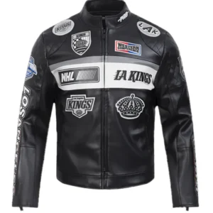 NHL Los Angeles Kings Black Leather Moto Jacket