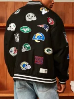 NFL All Team Badges Black Wool Varsity Jacket