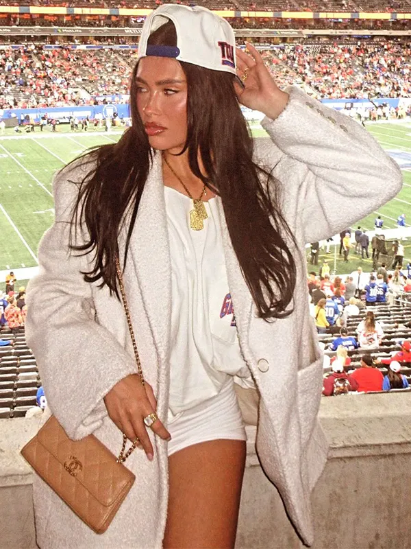 New York Giants Alexis Braun White Shearling Coat