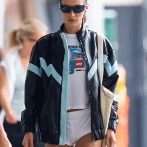 Bella Hadid Black Leather Jacket New York Street