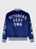 OVO x MLB Dodgers Blue Satin Varsity Jacket - Image 2