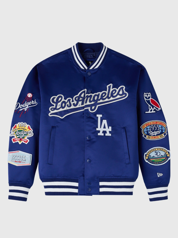OVO x MLB Dodgers Blue Satin Varsity Jacket