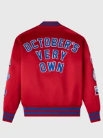 OVO x MLB Montreal Expos Red Satin Varsity Jacket