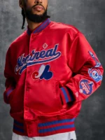 OVO x MLB Montreal Expos Red Satin Varsity Jacket - Image 2