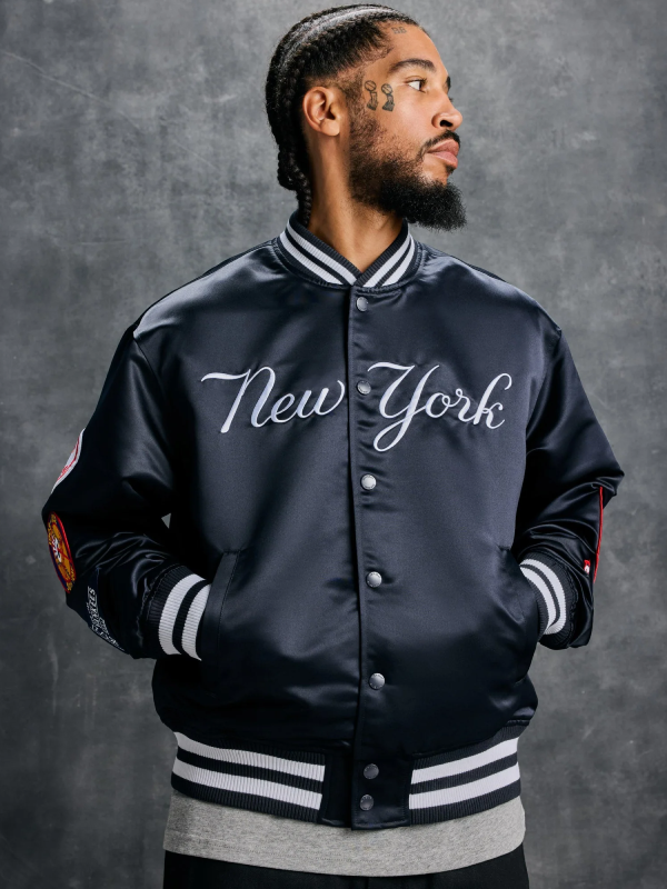 OVO x MLB Yankees Black Satin Varsity Jacket