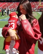 San Francisco 49ers Olivia Culpo Red Leather Jacket
