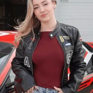 Olivia Hartley Black Leather Racer Jacket
