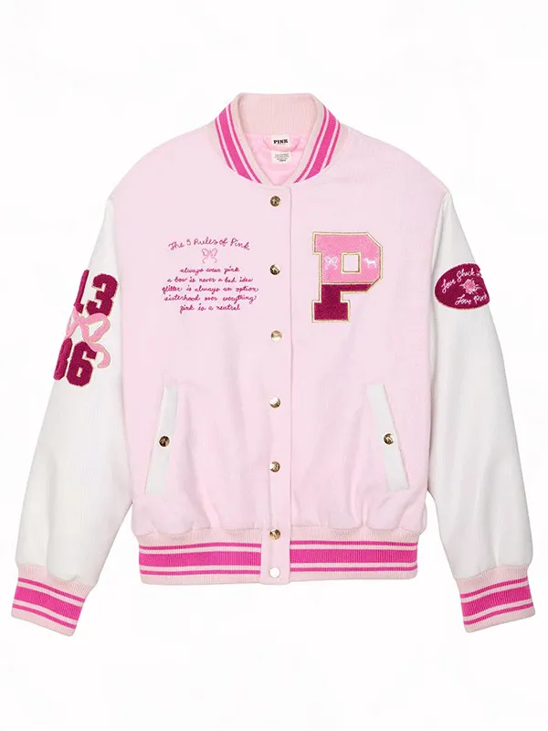 PINK x Love Shack Fancy Pink Varsity Jacket