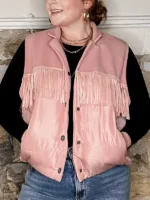 Rodeo 2025 Blush Fringe Pink Puffer Vest Women’s Western Outerwear