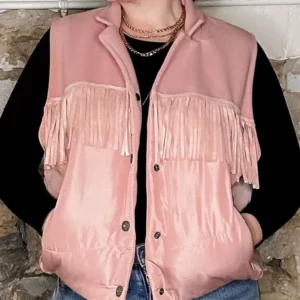 Rodeo 2025 Blush Fringe Pink Puffer Vest Women’s Western Outerwear