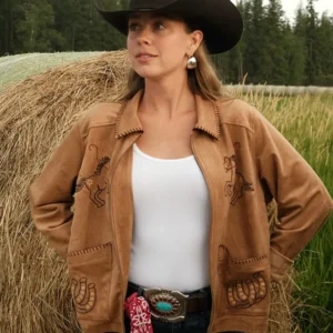 Rodeo Cowgirl Courtney Steeves Brown Suede Jacket