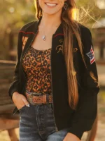 Rodeo Cowgirl Suede Bomber Jacket - Image 3