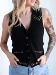 Rodeo Western Cowgirl Black Suede Leather Vest Women’s Fringe Waistcoat