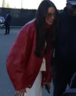 San Francisco 49ers Olivia Culpo Red Leather Jacket