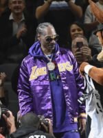 Snoop Dogg Lakers Purple Bomber Varsity Jacket - Image 3