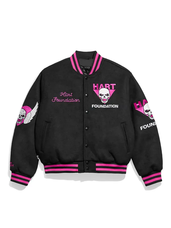 WWE Bret Hitman Hart Foundation Black Varsity Jacket WWE Bret Hitman Hart Foundation Black Varsity Jacket