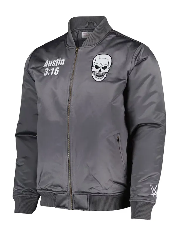 WWE Stone Cold Grey Satin Bomber Jacket WWE Stone Cold Grey Satin Bomber Jacket