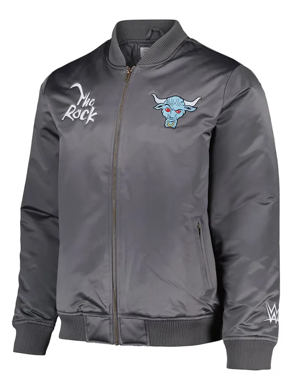 WWE Superstar The Rock Grey Satin Bomber Jacket WWE Superstar The Rock Grey Satin Bomber Jacket