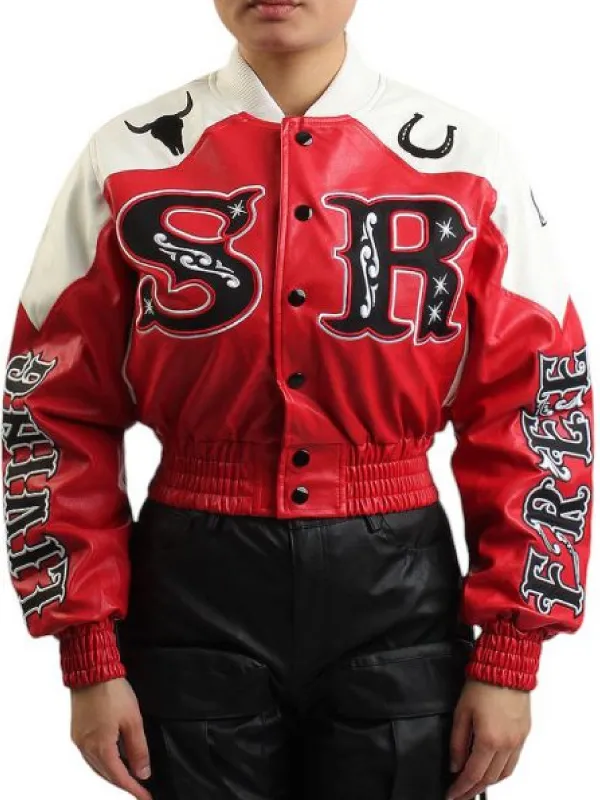 Women Rodeo Cropped Red Leather Jacket