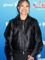 NFL Ruby Ibarra Studded Black Leather Jacket