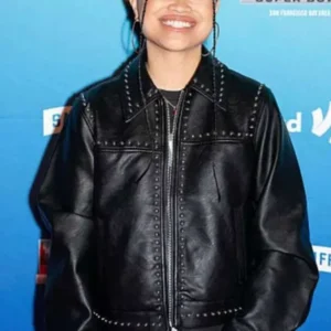 NFL Ruby Ibarra Studded Black Leather Jacket