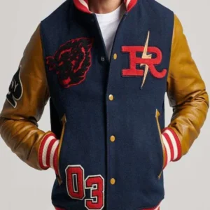 Superdry Blue and Brown Varsity Jacket