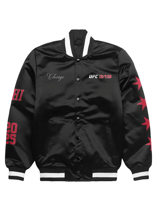 UFC 319 Windy City Chicago Black Varsity Jacket UFC 319 Windy City Chicago Black Varsity Jacket